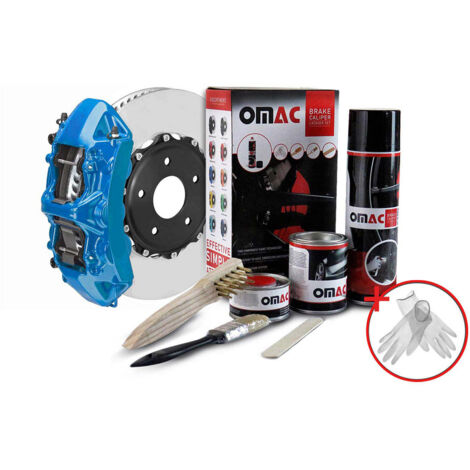 OMAC Kit Peinture Étriers de Frein Bleu – Résistant Chaleur 300°C – Set Complet Laque Epoxy – Protection Anticorrosion – Inclus: Nettoyant, Durcisseur, Brosses – Application Facile