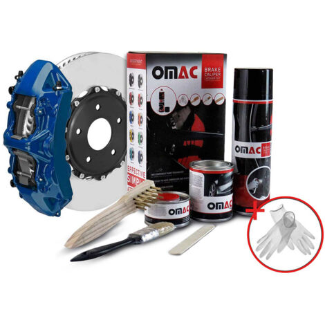OMAC Kit Peinture Étriers de Frein Blue Cyan – Résistant Chaleur 300°C – Set Complet Laque Epoxy – Protection Anticorrosion – Inclus: Nettoyant, Durcisseur, Brosses – Application Facile
