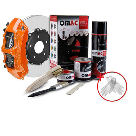 OMAC Kit Peinture Étriers de Frein Orangé – Résistant Chaleur 300°C – Set Complet Laque Epoxy – Protection Anticorrosion – Inclus: Nettoyant, Durcisseur, Brosses – Application Facile