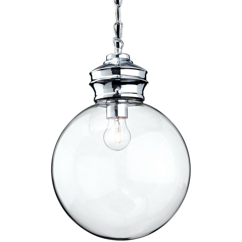 Omar - 1 Light Globe Ceiling Pendant Chrome, Clear Glass, E27 - Firstlight