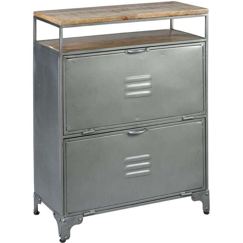 Altobuy - omaya - Meuble à Chaussures 2 Portes Acier Brut et Manguier