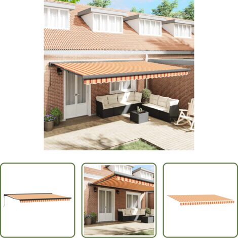 Ombra da patio -  Tenda Sole Retrattile Gialla e Bianca 5x3 m Tessuto e Alluminio