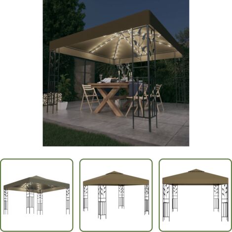 Ombra esterna -  Gazebo con Luci LED a Stringa 3x3 m Grigio Talpa