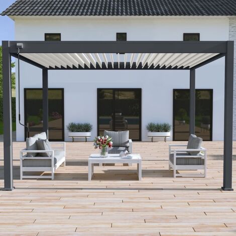 Ombrea – Pergola bioclimatique autoportante 3x4M – Aluminium anthracite – Lames orientables 135° – Drainage intégré – Résistante aux vents jusqu'à 100 km/h
