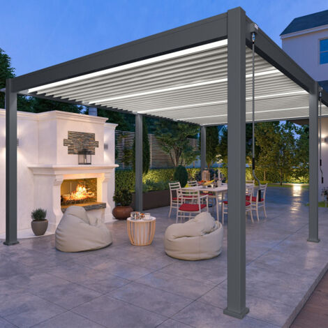 Ombrea – Pergola bioclimatique autoportante 4x6M – Aluminium anthracite/blanc – Lames orientables jusqu'à 135° – Surface 24 m²