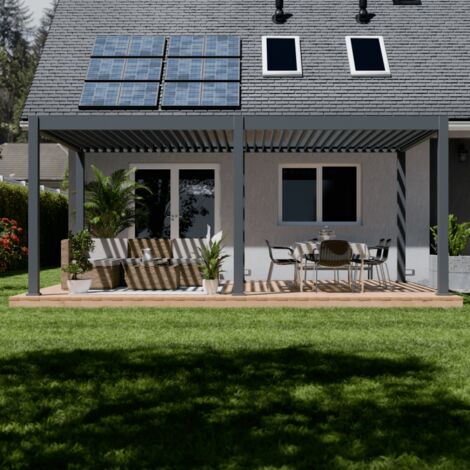 Ombrea – Pergola bioclimatique autoportante 4x6M – Aluminium gris anthracite – Résistance au vent 100 km/h – Lames orientables 135° – Système de drainage intégré