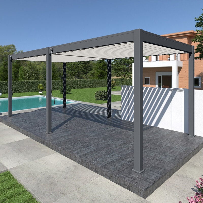 Ombrea - Pergola bioclimatique Ombréa vs autoportante 3x6M - Anthracite/blanc