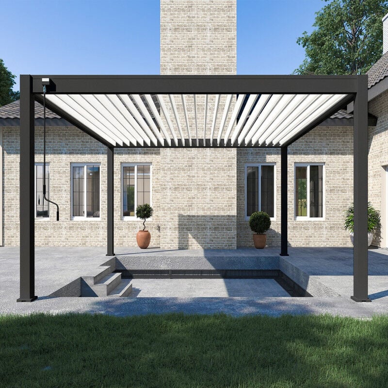 Ombrea - Pergola bioclimatique Ombréa vs autoportante 4x4M - Anthracite/blanc