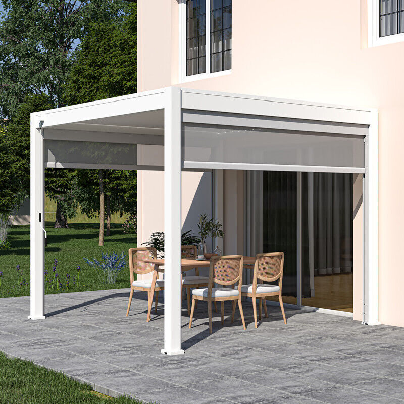 Pergola bioclimatique autoportante blanc - 300 x 300 x h. 258 cm - Ombrea