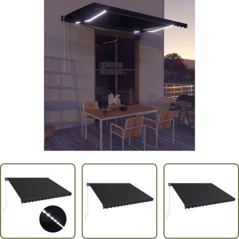 Ombreggiatura balcone - Tenda da Sole Retrattile Manuale con LED 450x300 cm Antracite