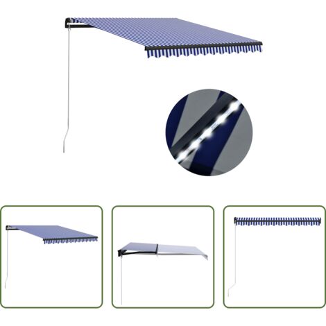 Ombreggiatura esterna -  Tenda da Sole Retrattile Manuale con LED 300x250cm Blu e Bianco