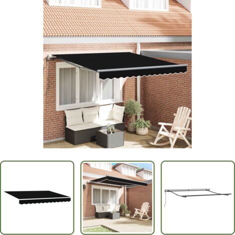 Ombreggiatura esterna -  Tenda Retrattile Nero 300 x 250 cm Tessuto e Alluminio