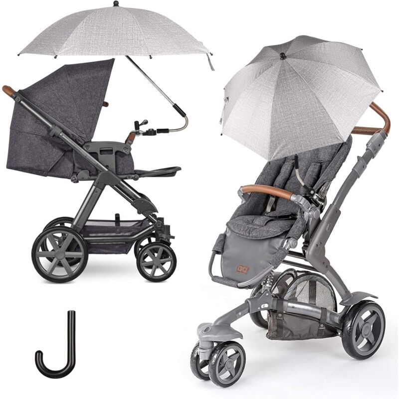 Ombrelle Poussette Universelle 75 cm Anti-UV UPF50+ Parasol pour Poussette et Landau 360° Réglable Fixation Universelle pour Tube Rond ou Ovale