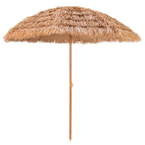 Ombrello tiki con tetto di paglia da 205cm, Ombrello hula da esterno hawaiano con 8 stecche in metallo Naturale