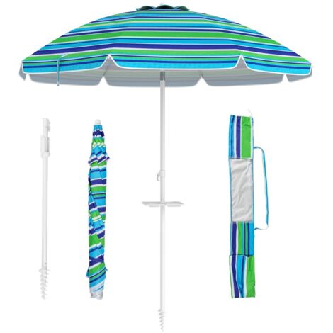 Ombrellone 2,18m da spiaggia con protezione solare upf50+ inclinato, Ombrellone portatile da esterno Verde