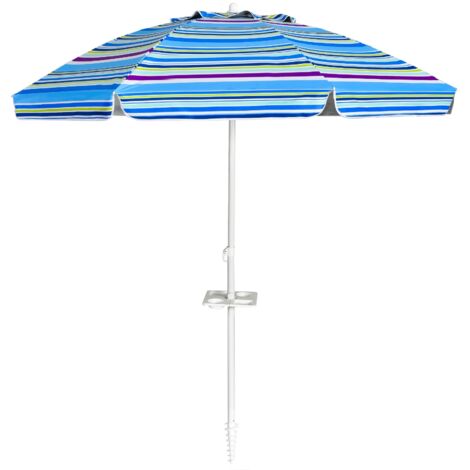 Ombrellone 2,2m da spiaggia con protezione solare UPF50+ inclinato, Ombrellone portatile da esterno Azzurro