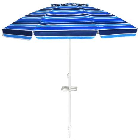 Ombrellone 2,2m da spiaggia con protezione solare UPF50+ inclinato, Ombrellone portatile da esterno Blu