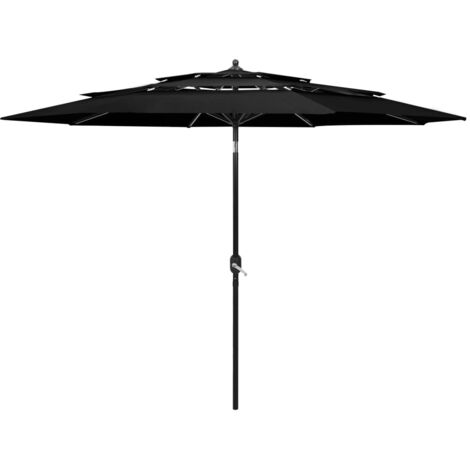 Ombrellone 3 livelli con palo in alluminio 3 m nero 020008759