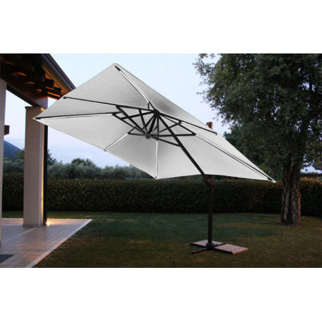 Ombrellone 3x4 mt con struttura in alluminio e pannello solare con luci led Lumus -  White