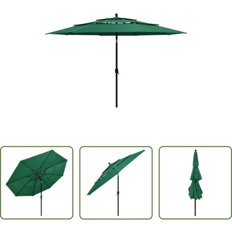 Ombrellone a 3 livelli -  Ombrellone a 3 Livelli con Palo in Alluminio Verde 3,5 m