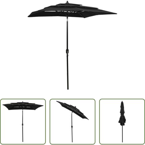 Ombrellone a 3 livelli -  Ombrellone a Sbalzo 3 Livelli Palo Alluminio 2x2 m Nero