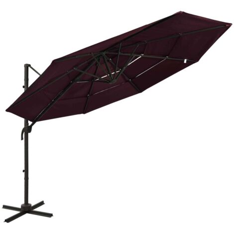 Ombrellone a 4 Livelli con Palo in Alluminio Rosso Bordo 3x3 m