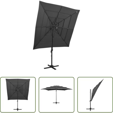 Ombrellone a 4 livelli -  Ombrellone a 4 Livelli Palo in Alluminio 250x250 cm Antracite