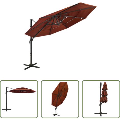 Ombrellone a 4 livelli -  Ombrellone a Sbalzo 4 Livelli Palo in Alluminio 3x3m Terracotta