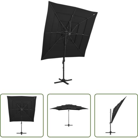 Ombrellone a 4 livelli -  Ombrellone a Sbalzo a 4 Livelli Palo Alluminio 250x250 cm Nero