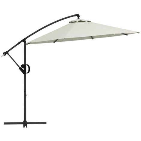 OMBRELLONE A BRACCIO A 8 STECCHE CON BASE A CROCE. IN ALLUMINIO. METALLO E POLIESTERE. Ø3X2.6 M. CREMA