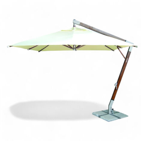 Ombrellone a braccio in legno decentrato teak copertura poliestere idrorepellente manovella palo robusto design elegante - 300x300 cm