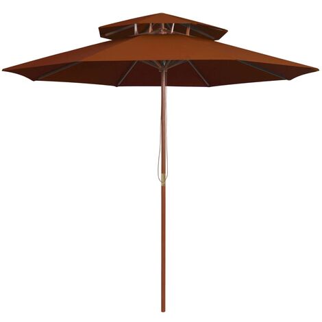 Ombrellone a Due Livelli con Palo in Legno 270 cm Terracotta vidaXL