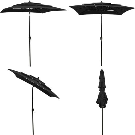 Ombrellone a Sbalzo 3 Livelli Palo Alluminio 2x2 m Nero - Ombrellone a 3 livelli - Protezione dal sole
