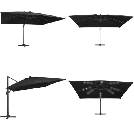 Ombrellone a Sbalzo con LED Palo in Alluminio 400x300 cm Nero - Ombrellone con led - Ombrellone da giardino