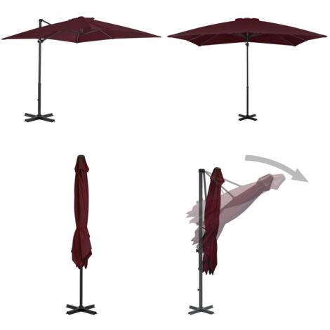 Ombrellone a Sbalzo con Palo in Alluminio 250x250 cm Bordeaux - Ombrellone in alluminio - Protezione dal sole