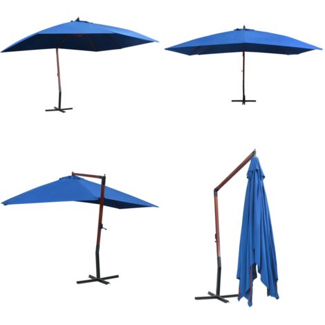 Ombrellone a Sbalzo con Palo in Legno 400x300 cm Blu - Ombrellone da giardino - Ombrellone in legno