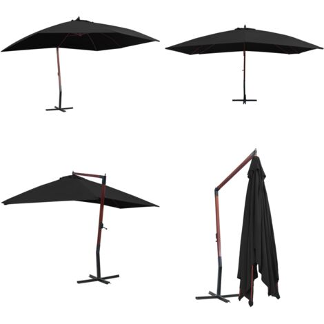 Ombrellone a Sbalzo con Palo in Legno 400x300 cm Nero - Ombrellone da giardino - Ombrellone in legno