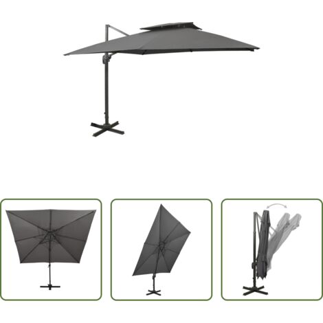 Ombrellone a sbalzo -  Ombrellone a Sbalzo con Doppia Copertura 300x300 cm Antracite