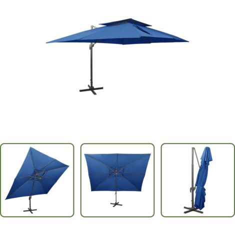 Ombrellone a sbalzo -  Ombrellone a Sbalzo con Doppia Copertura 400x300 cm Azzurro