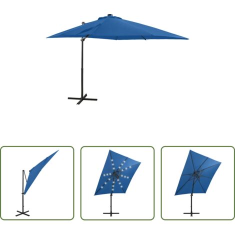 Ombrellone a sbalzo -  Ombrellone a Sbalzo con Palo e Luci a LED Azzurro 250 cm