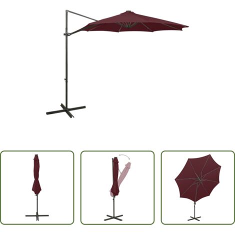 Ombrellone a sbalzo -  Ombrellone a Sbalzo con Palo e Luci a LED Bordeaux 300 cm
