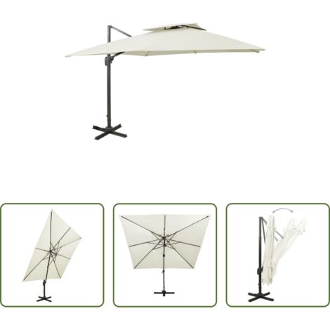Ombrellone a sbalzo -  Ombrellone da giardino a sbalzo con doppio piano 300x300 cm Sabbia