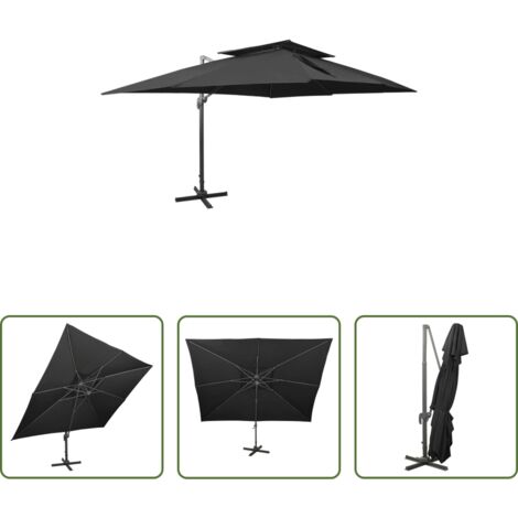 Ombrellone a sbalzo -  Ombrellone da giardino a sbalzo con doppio piano nero 400x300 cm