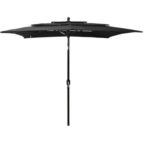 Ombrellone a tre livelli con palo in alluminio 2,5 x 2,5 m nero 020008757