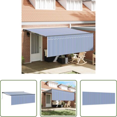 Ombrellone all'aperto -  Tenda Retrattile Blu e Bianco 400 × 300 cm