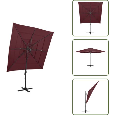Ombrellone anti-UV - vidaXL Ombrellone a 4 Livelli Palo in Alluminio 250x250 cm Bordeaux - Ombrellone in alluminio