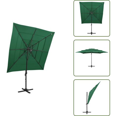 Ombrellone anti-UV - vidaXL Ombrellone a Sbalzo 4 Livelli Palo Alluminio 250x250 cm Verde - Ombrellone da terrazza