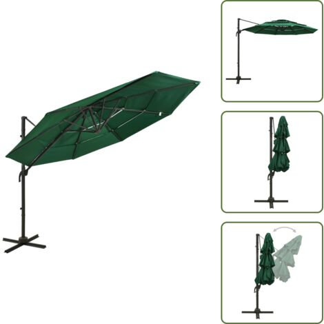 Ombrellone anti-UV - vidaXL Ombrellone a Sbalzo 4 Livelli Palo Alluminio Verde 3x3 m - Ombrellone da terrazza