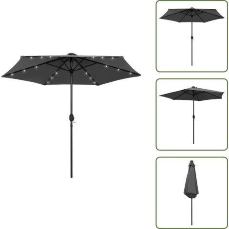 Ombrellone anti UV - vidaXL Ombrellone con Luci a LED e Palo in Alluminio 270 cm Antracite - Ombrellone con pannello solare