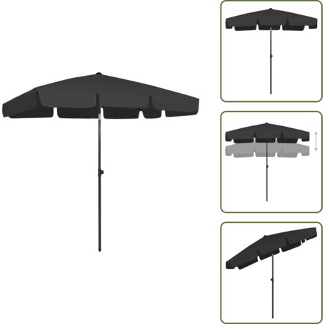 Ombrellone anti-UV - vidaXL Ombrellone da Spiaggia Nero 200x125 cm - Ombrellone regolabile